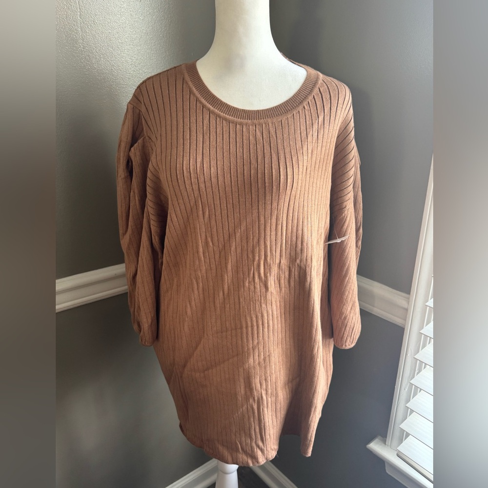 NEW City Chic Brown Ribbed Women’s Blouse‎ sweater tunic top Shirt XL /22